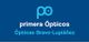 Logo azul de "primera Ópticos" y "Ópticas Bravo-Lupiáñez".