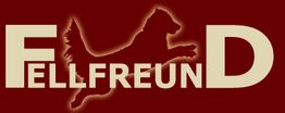 Hundesilhouette springt über das Wort "Fellfreund" auf rotem Hintergrund.