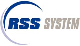 Logo mit blauem "RSS" und grauem "SYSTEM" Text, umgeben von einem halben blauen Kreis.