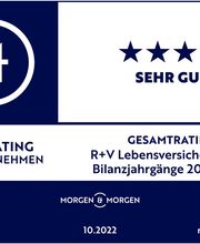 Rating-Zertifikat mit 4 Sternen für R+V Lebensversicherung AG, "Sehr Gut", 2017-2021.