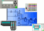 Diagramm einer Steuerung mit verschiedenen Geräten und einem blauen Hintergrund.