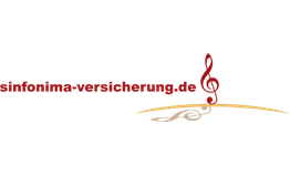Logo von Sinfonima-Versicherung mit Notenschlüssel und geschwungenem Bogen darunter.