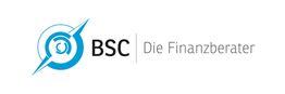 Logo von BSC Die Finanzberater mit blauem grafischen Element links.