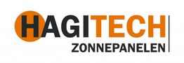 Hagitech-logo met zwarte en oranje tekst: "HAGITECH" en "ZONNEPANELEN".
