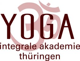 Logo der Yoga Integrale Akademie Thüringen mit rotem Om-Symbol im Hintergrund.