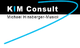 Logo mit Text "KIM Consult, Michael Hinsberger-Musiol", blaue Linie darunter.