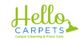 "Hello Carpets logo with vacuum icon, text: Carpet Cleaning & Floor Care in green and blue."