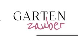 Text "GARTEN" in Schwarz, "zauber" in rosa Schrift auf weißem Hintergrund.