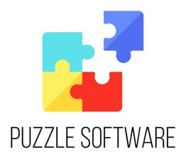 Cuatro piezas de rompecabezas de colores sobre texto: "PUZZLE SOFTWARE".