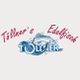 Logo von "Töllner's Edelfisch" in Rot und Blau mit zwei Fischen und Schriftzug.