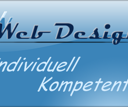 Blaues Logo mit Schriftzug: "Web Design, Individuell, Kompetent".