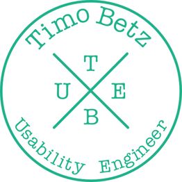 Kreislogo mit den Buchstaben T, U, B, E und dem Text "Timo Betz, Usability Engineer".