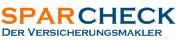 Textlogo: "SPARCHECK Der Versicherungsmakler" in blauer und oranger Schrift.