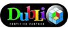 Schwarz-weißes Logo mit buntem "Dubli"-Text und Würfelsymbol rechts, Text: "Certified Partner".