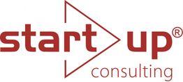 Logo mit rotem Text: "start up consulting", Pfeil zwischen "start" und "up".