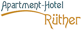 Logo mit Schriftzug "Apartment-Hotel Rüther" in blau und orange.