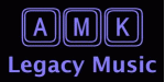 Logo von "AMK Legacy Music" mit lila Buchstaben auf schwarzem Hintergrund.
