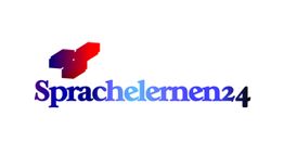 Logo mit Schriftzug "Sprachenlernen24" in blau und rot.