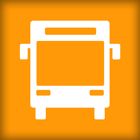 Ícone de ônibus branco em fundo laranja.