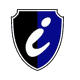 Shield emblem with a split black and blue background and a stylized white "i" in the center.