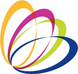 Bunte, überlappende Ellipsen in Orange, Pink, Grün und Blau auf weißem Hintergrund.