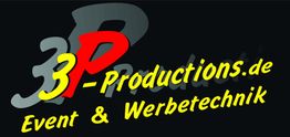 3P-Logo mit dem Text: "3P-Productions.de Event & Werbetechnik" in Rot und Gelb auf Schwarz.