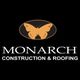 Butterfly logo for Monarch Construction & Roofing on a black background.