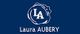 Logo bleu avec "LA" et texte "Laura AUBERY" en blanc.
