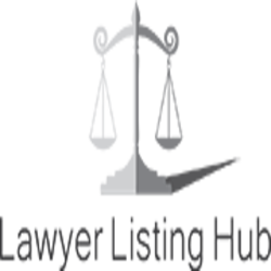 Silver justice scales with text below reading "Lawyer Listing Hub."
