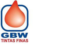 Logo de GBW Tintas Finas con una gota roja en un recuadro azul.