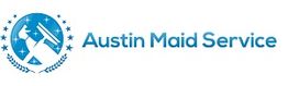 Logo of Austin Maid Service with a broom, stars, and text in blue.