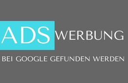 Text: "ADS Werbung - Bei Google gefunden werden" auf grauem Hintergrund.