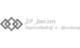 Logo van JP Janzen, Tegelzetbedrijf & Afwerking, met decoratief patroon aan de linkerkant.