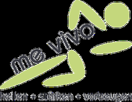 Logo von me vivo: Silhouette einer Person in Grün, Text: "heilen • stärken • vorbeugen".