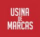 Texto em branco "Usina de Marcas" sobre fundo vermelho.