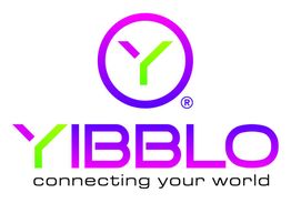 Logo van Yibblo met de tekst "connecting your world" in paarse en groene kleuren.