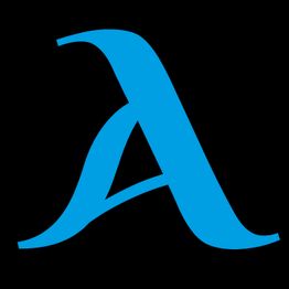 Blauer Buchstabe "A" auf schwarzem Hintergrund.