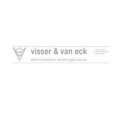 Visser & Van Eck logo met tekst "administrateurs belastingadviseurs", zwart-wit ontwerp.