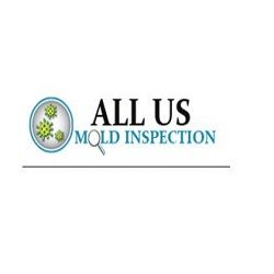 Logo of All US Mold Inspection with a magnifying glass and green mold spores.