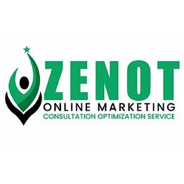 "Zenot Online Marketing logo with green text and abstract person reaching for a star."
