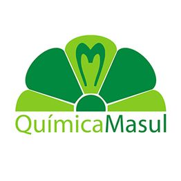 Logotipo de Química Masul en tonos de verde con diseño de flor estilizada.