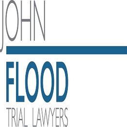 Logo of John Flood Trial Lawyers with text in blue and gray.