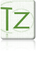 Buchstaben "TZ" in Grün mit reflektierter Spiegelung auf weißem Hintergrund.
