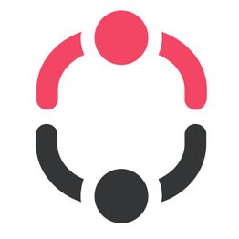 Two stylized figures, red and black, facing each other, forming a circular shape.