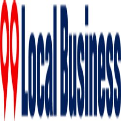 Red map pin icons with text "Local Business" in bold blue letters.