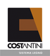 Logo di Costantini, con forme geometriche nere e marroni e testo "Sistema Legno".