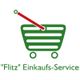 Grüner Einkaufswagen mit rotem Griff, Logo für "Flitz" Einkaufs-Service.
