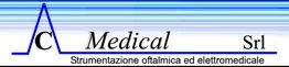Logo di C Medical Srl, strumentazione oftalmica ed elettromedicale, con linee blu.