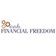 "Text: 'Financial Freedom' with gear icons in the top left corner."