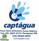 Logotipo da Captágua com informações de contato e serviços de poço semi artesiano e fossa séptica.